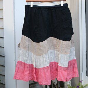 Bay Studio Petite Black Beige Ivory Pink Wavy Stripe Cotton Gauze Pull On Skirt